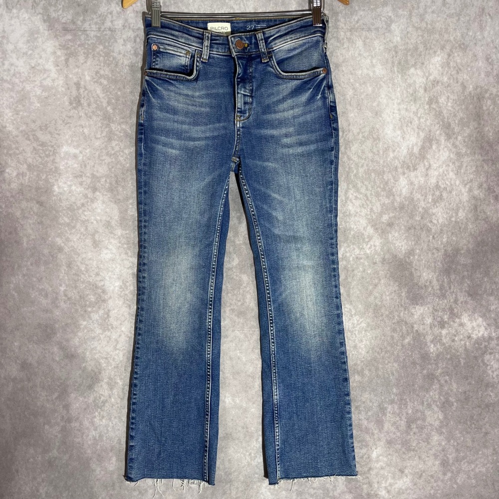 Pilcro The Yaya Jeans Women‎ 27 Blue High Rise Raw Hem Distressed Slim Straight